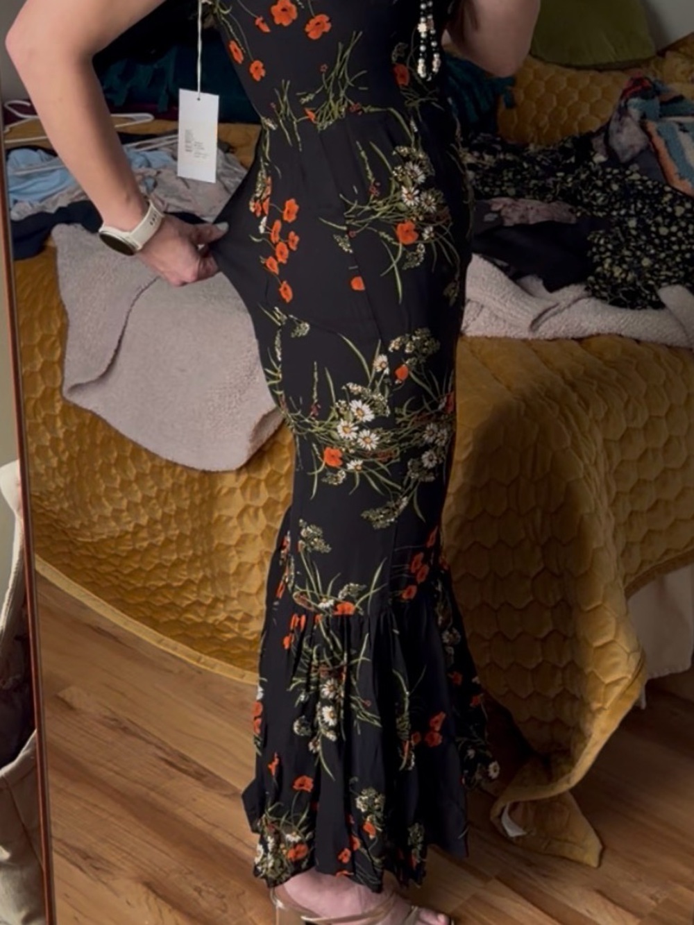 NWT REFORMATION Irisa Floral Trumpet Dress in Robyn Size US 0 lace trim - Picture 2 of 15